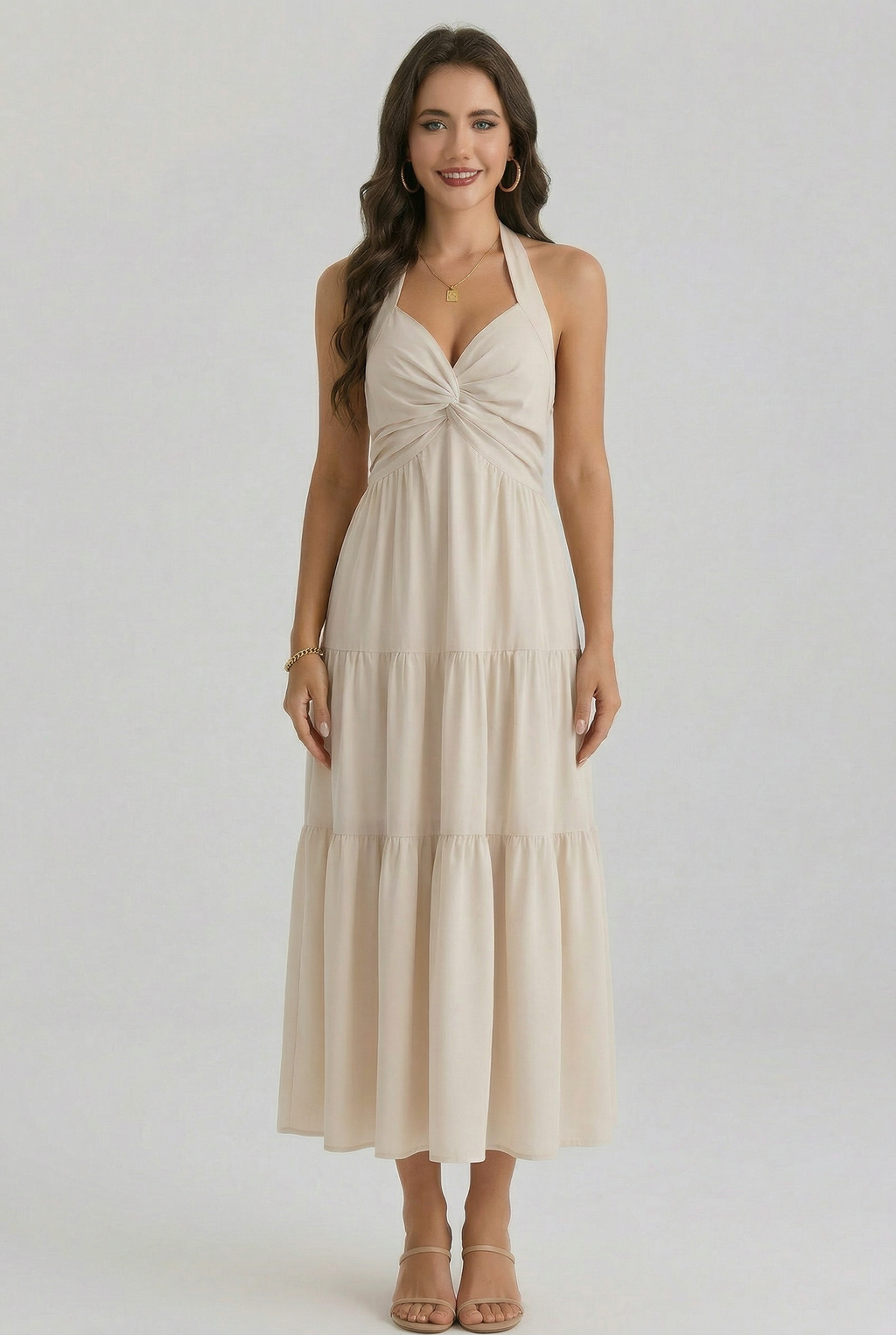 Florboom Women's Summer Halter Maxi Dresses Smocked Back Sundress