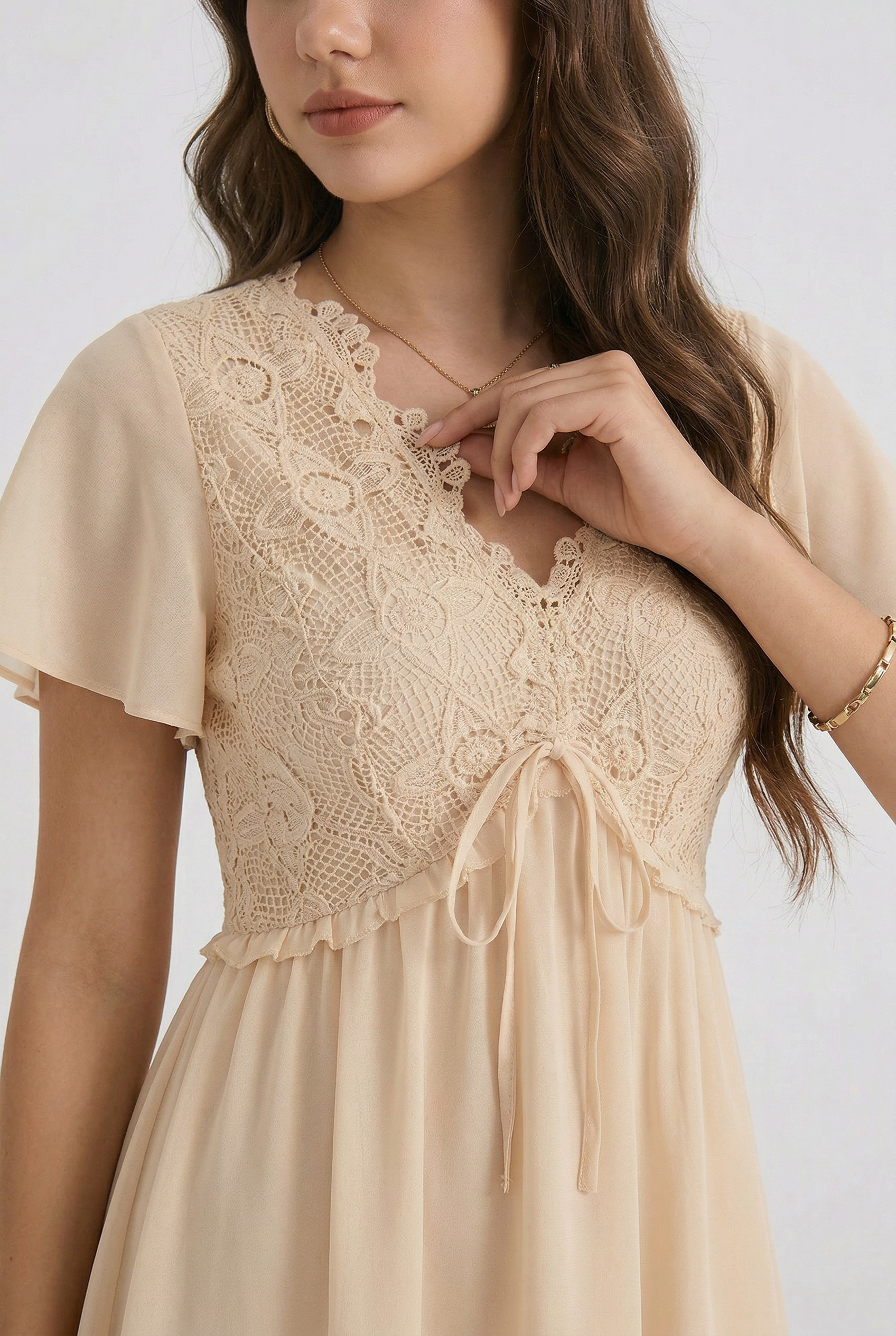 Florboom Women's Floral Lace Boho Deep V Neck Mini Dress