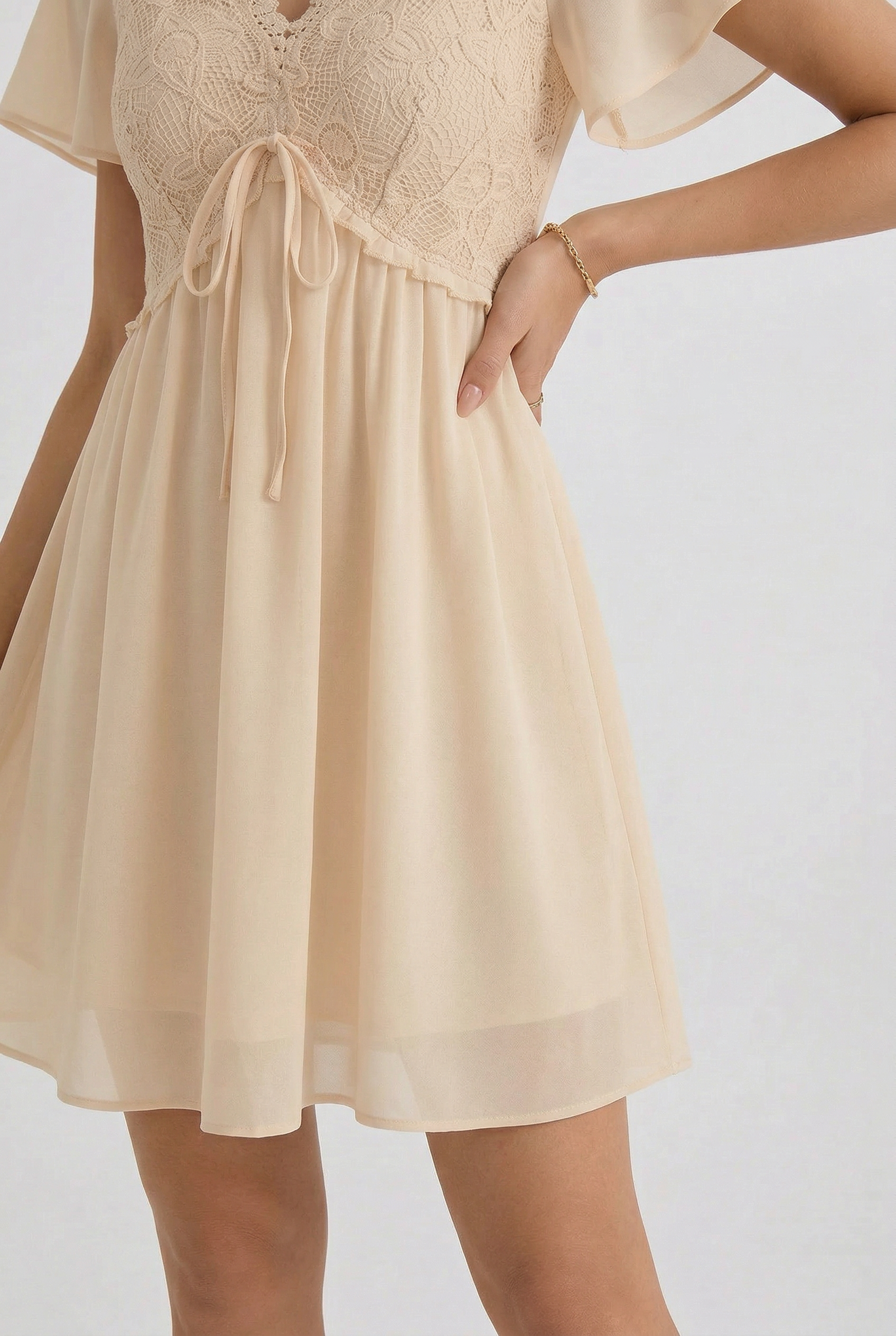 Florboom Women's Floral Lace Boho Deep V Neck Mini Dress