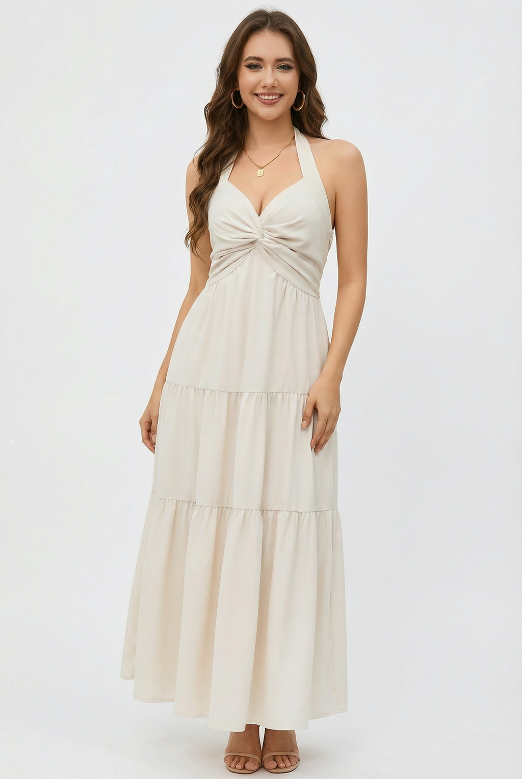 Florboom Women's Summer Halter Maxi Dresses Smocked Back Sundress