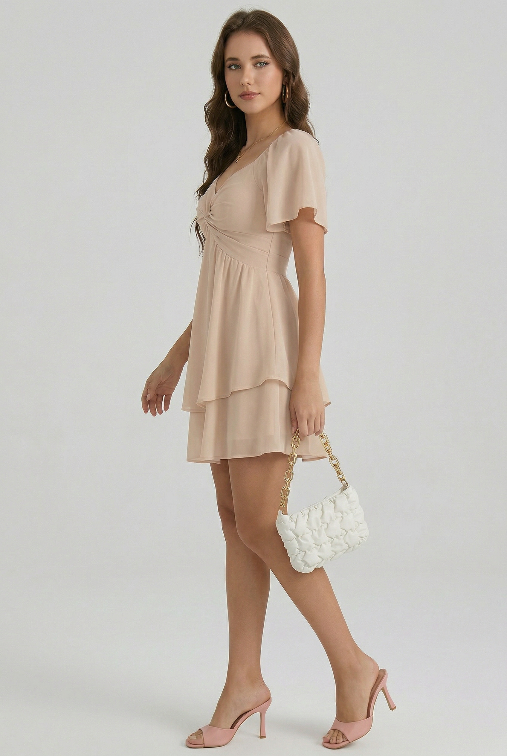 Florboom Women's Sweetheart Knot Front Dress Boho Chiffon Mini Dresses
