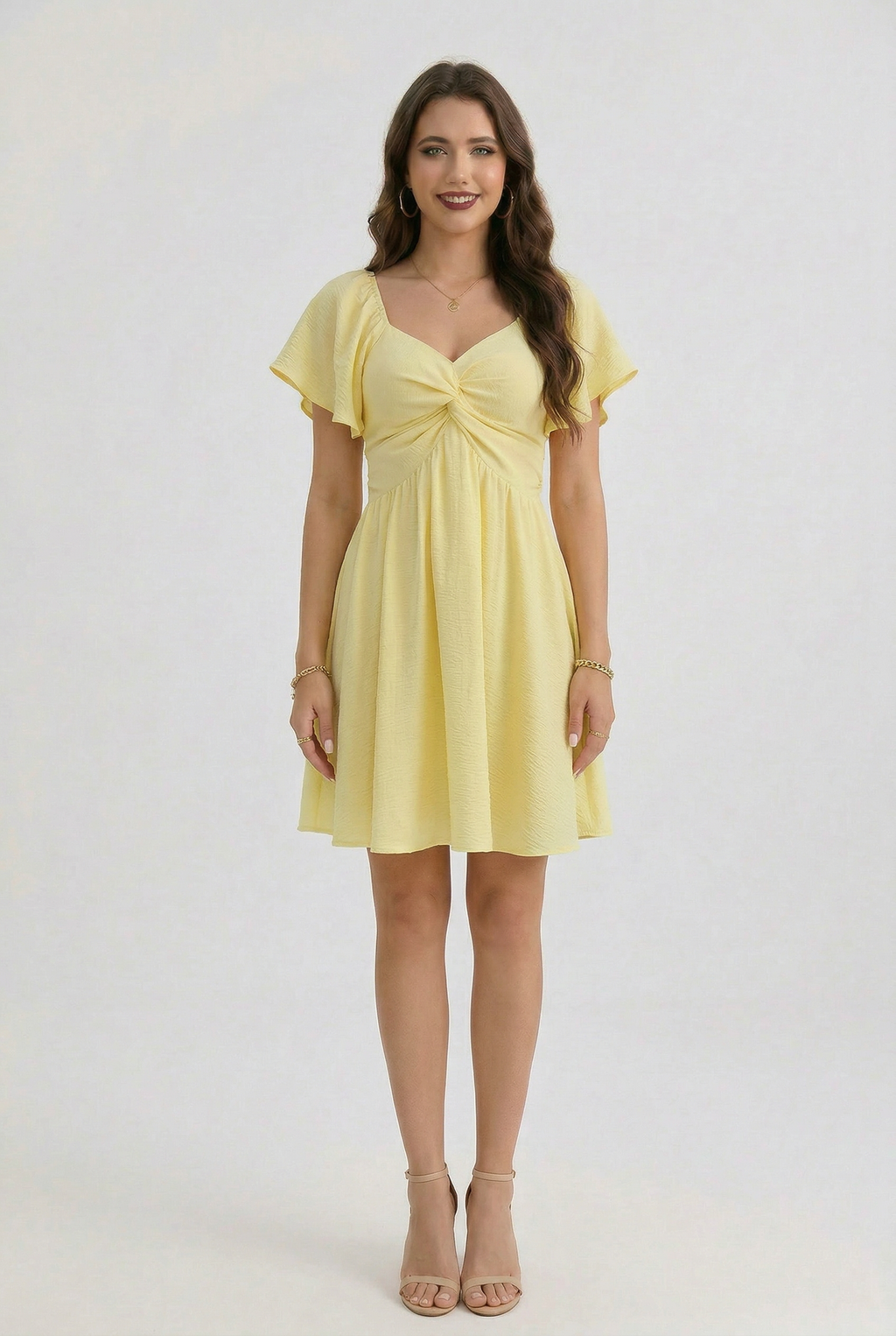 Florboom Women's Sweetheart Knot Front Dress Flutter Sleeve Tie Back