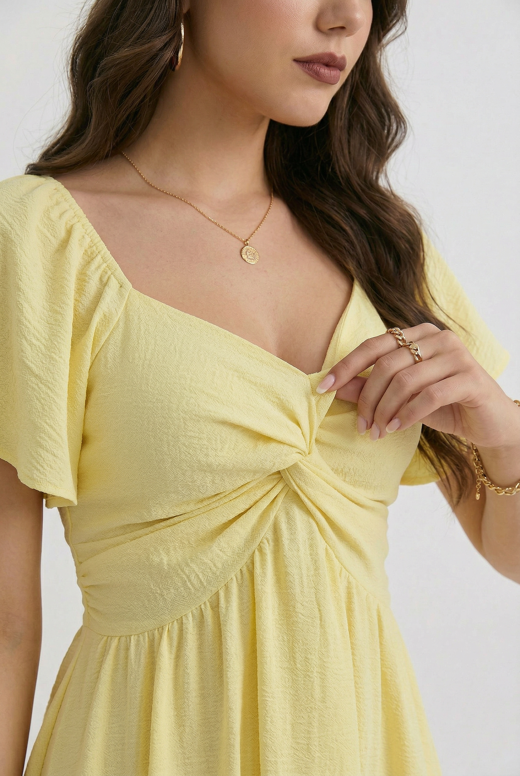 Florboom Women's Sweetheart Knot Front Dress Flutter Sleeve Tie Back