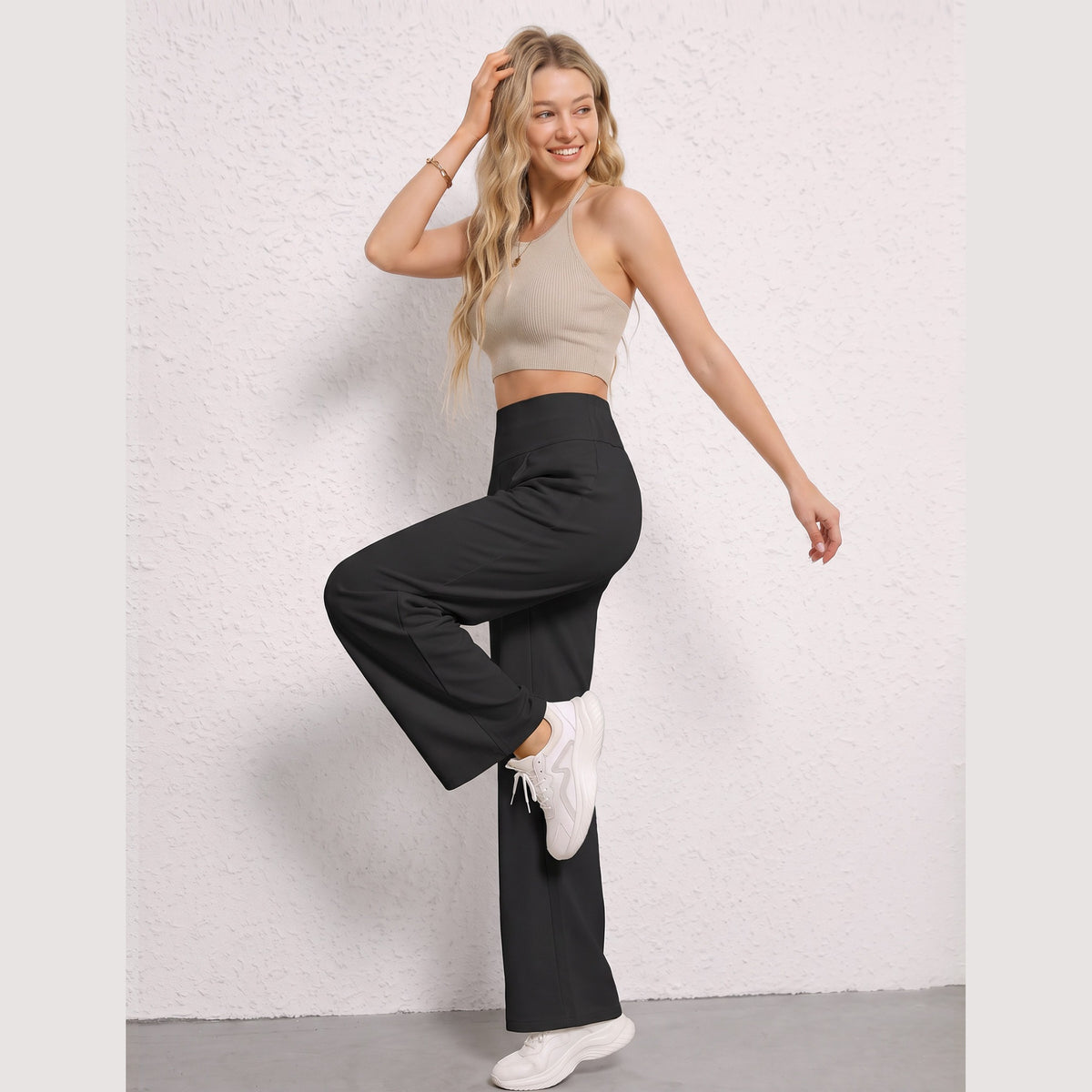 Florboom Women's Wide Leg Pants High Waisted Stretch Trousers Pockets