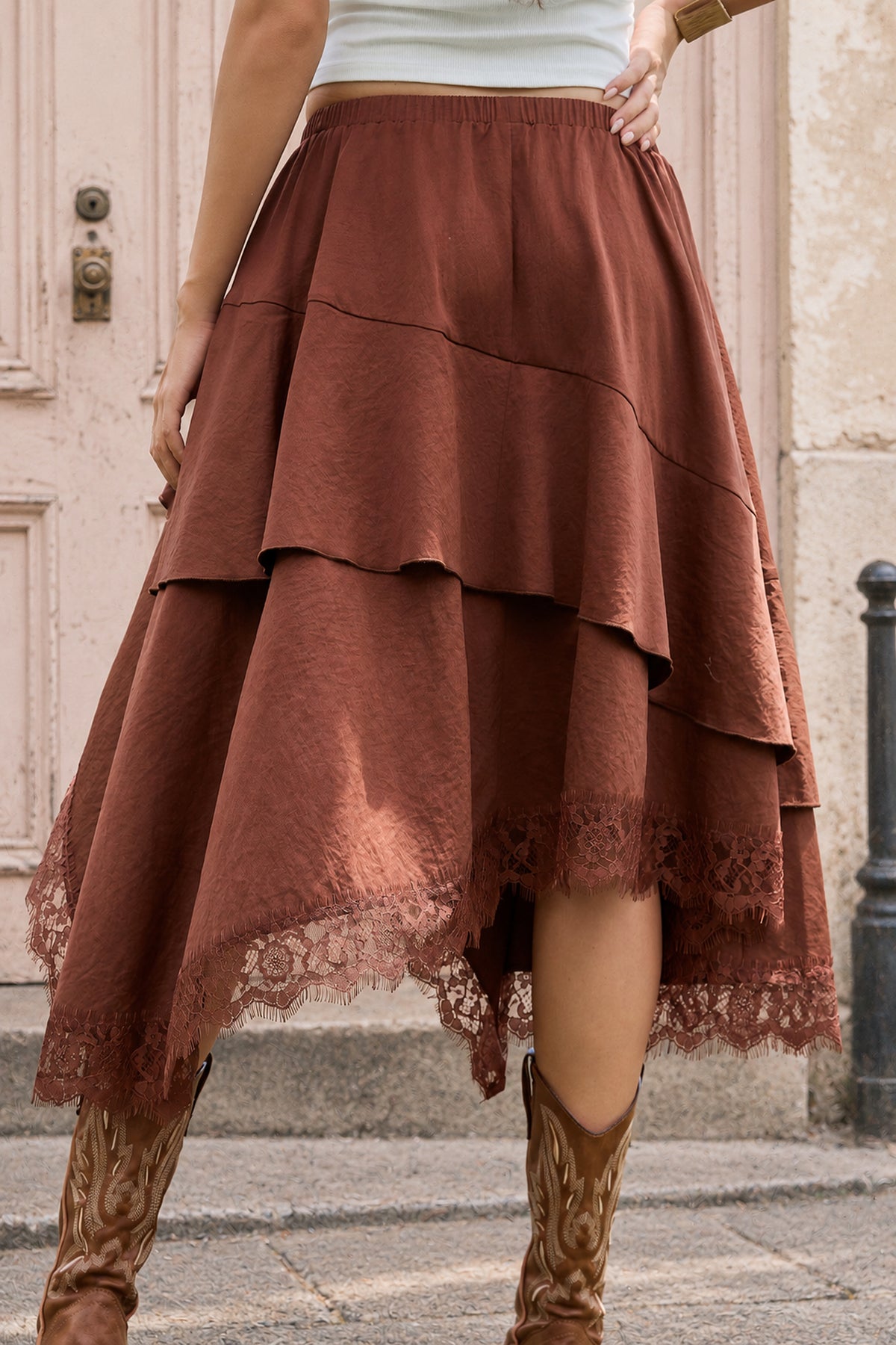 Boho Lace-Trim High-Low Maxi Skirt