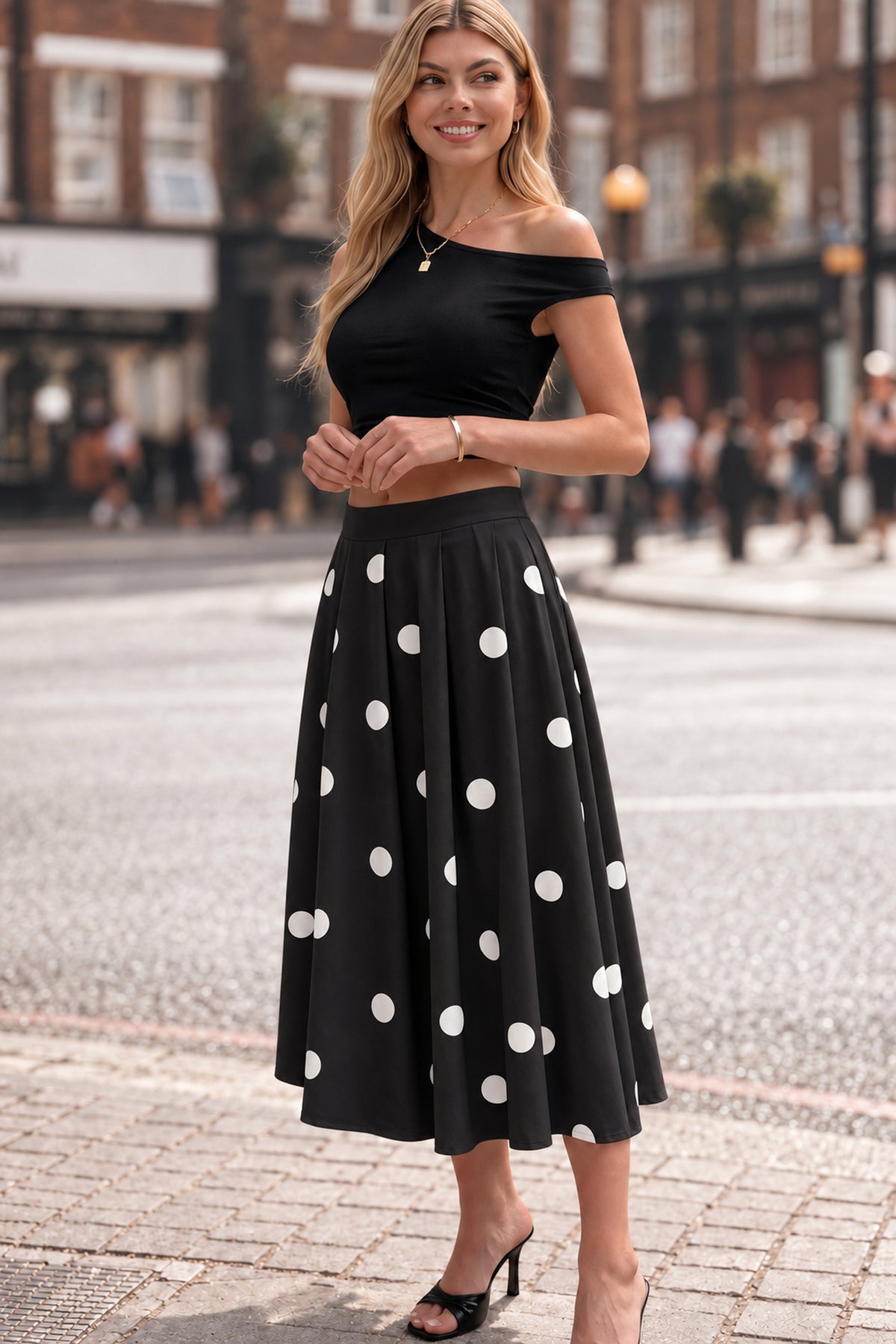 Polka Dot High-Waist Maxi Skirt