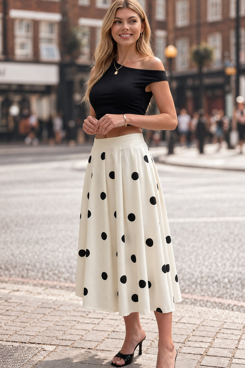 Polka Dot High-Waist Maxi Skirt