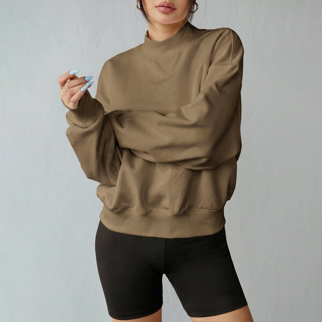 Florboom Women's Cropped Mock Neck Sweatshirt 85% Cotton Relaxed Fit Pullover Fall Top