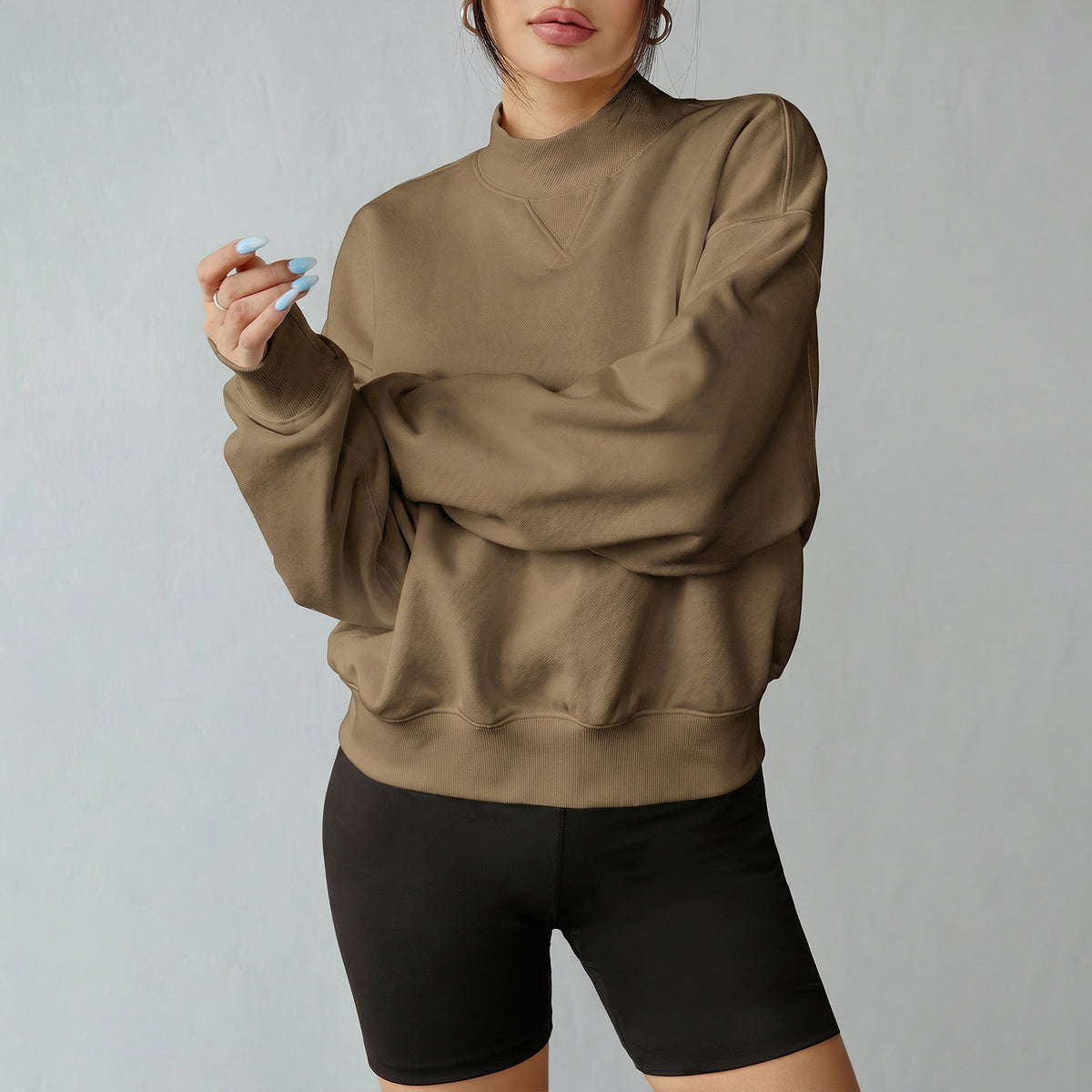 Florboom Women's Cropped Mock Neck Sweatshirt 85% Cotton Relaxed Fit Pullover Fall Top