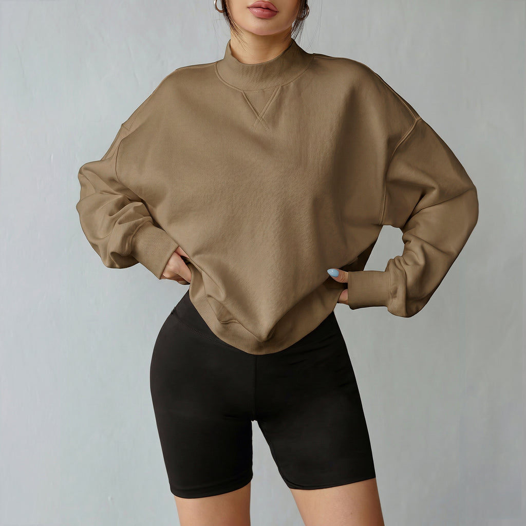 Florboom Women's Cropped Mock Neck Sweatshirt 85% Cotton Relaxed Fit Pullover Fall Top