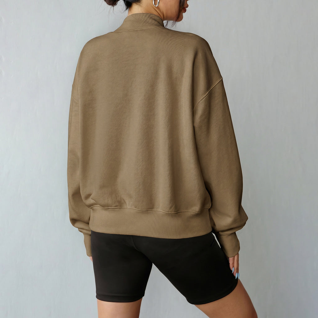 Florboom Women's Cropped Mock Neck Sweatshirt 85% Cotton Relaxed Fit Pullover Fall Top