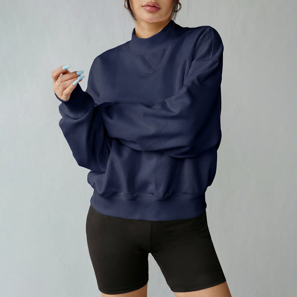 Florboom Women's Cropped Mock Neck Sweatshirt 85% Cotton Relaxed Fit Pullover Fall Top