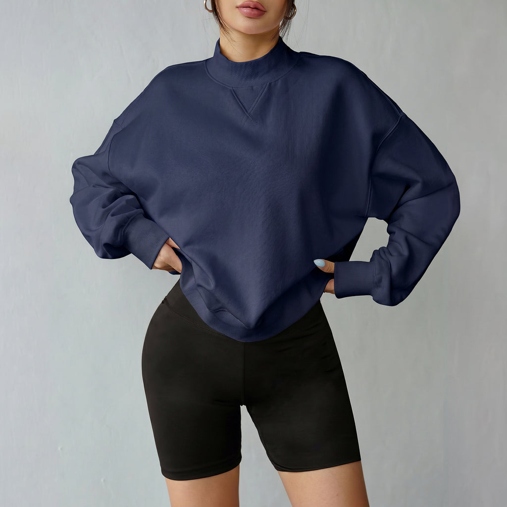 Florboom Women's Cropped Mock Neck Sweatshirt 85% Cotton Relaxed Fit Pullover Fall Top