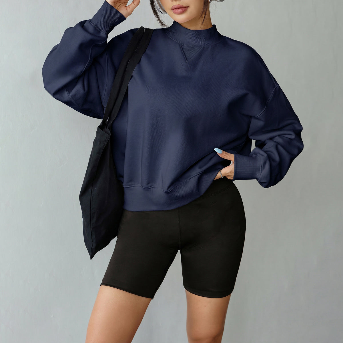 Florboom Women's Cropped Mock Neck Sweatshirt 85% Cotton Relaxed Fit Pullover Fall Top