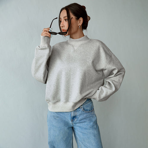 Florboom Women's Cropped Mock Neck Sweatshirt 85% Cotton Relaxed Fit Pullover Fall Top