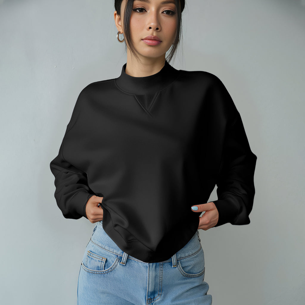 Florboom Women's Cropped Mock Neck Sweatshirt 85% Cotton Relaxed Fit Pullover Fall Top