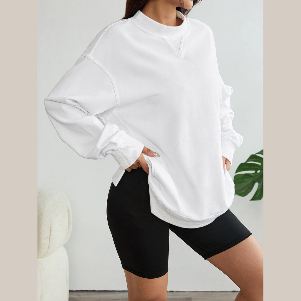 Florboom Women's Cropped Mock Neck Sweatshirt 85% Cotton Relaxed Fit Pullover Fall Top