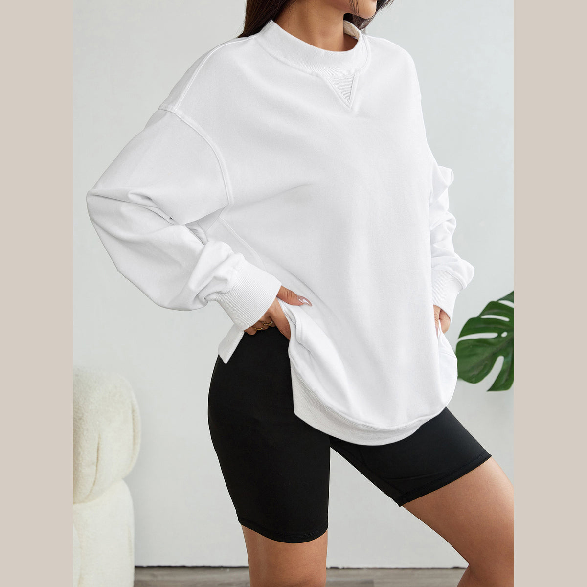 Florboom Women's Cropped Mock Neck Sweatshirt 85% Cotton Relaxed Fit Pullover Fall Top