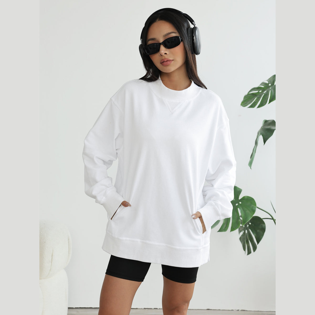 Florboom Women's Cropped Mock Neck Sweatshirt 85% Cotton Relaxed Fit Pullover Fall Top