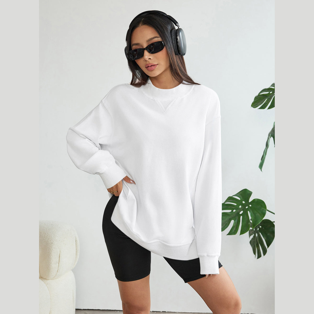 Florboom Women's Cropped Mock Neck Sweatshirt 85% Cotton Relaxed Fit Pullover Fall Top