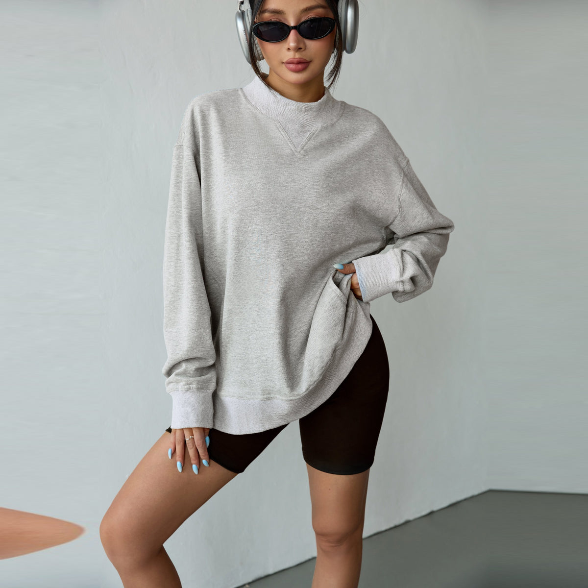 Florboom Women's Long Oversized Sweatshirts Mock Neck Pullover Long Sleeve Side Split Tops with Pocket